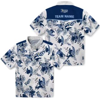 Navy Blue Tampa Bay Rays Botanical Floral Hawaiian Shirt - Perfect MLB Beach Shirt for Men