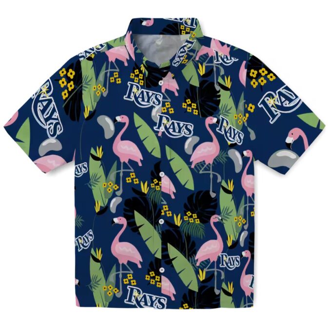 Navy Flamingo Leaves Tampa Bay Rays Hawaiian Shirt for Summer Beach