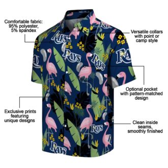 Navy Flamingo Leaves Tampa Bay Rays Hawaiian Shirt for Summer Beach
