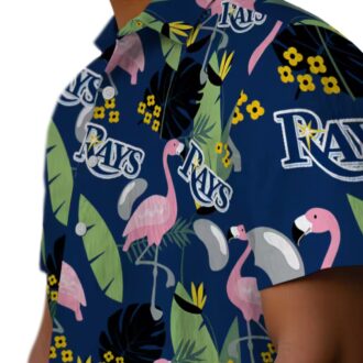 Navy Flamingo Leaves Tampa Bay Rays Hawaiian Shirt for Summer Beach