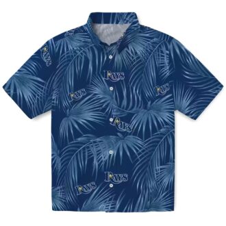 Official Tampa Bay Rays Hawaiian Shirt - Navy Blue Leaf & Palms for MLB Fans