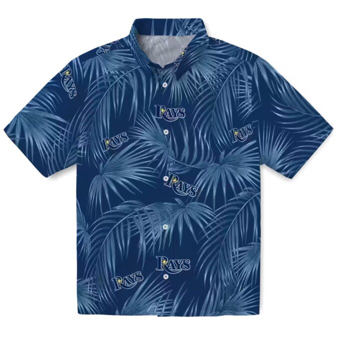Official Tampa Bay Rays Hawaiian Shirt - Navy Blue Leaf & Palms for MLB Fans