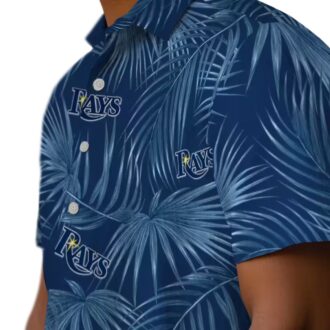 Official Tampa Bay Rays Hawaiian Shirt - Navy Blue Leaf & Palms for MLB Fans