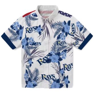Official Tampa Bay Rays Hibiscus Design Hawaiian Shirt - Navy & White MLB Fan Shirt for Summer