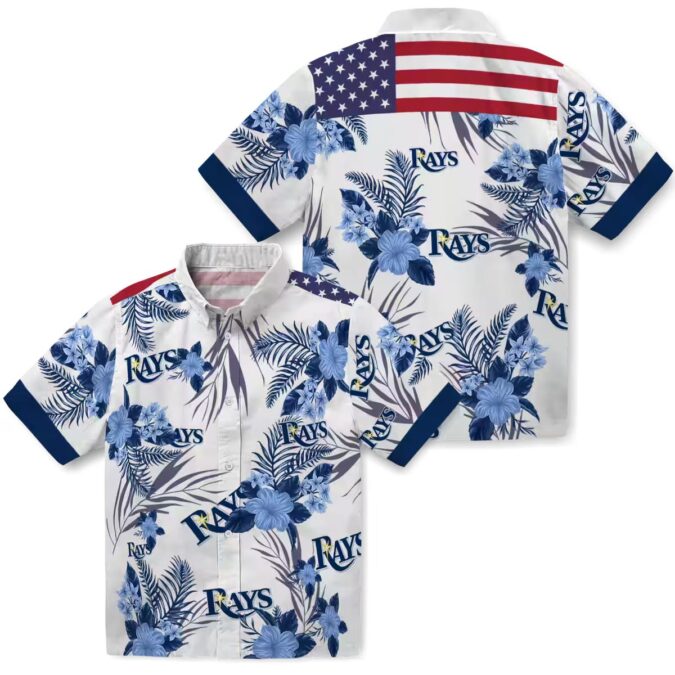 Official Tampa Bay Rays Hibiscus Design Hawaiian Shirt - Navy & White MLB Fan Shirt for Summer