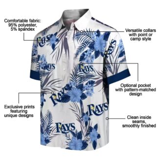 Official Tampa Bay Rays Hibiscus Design Hawaiian Shirt - Navy & White MLB Fan Shirt for Summer