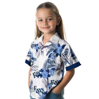 Official Tampa Bay Rays Hibiscus Design Hawaiian Shirt - Navy & White MLB Fan Shirt for Summer