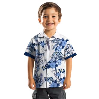 Official Tampa Bay Rays Hibiscus Design Hawaiian Shirt - Navy & White MLB Fan Shirt for Summer
