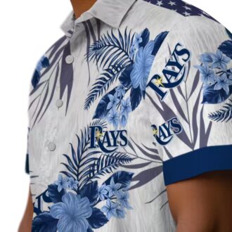 Official Tampa Bay Rays Hibiscus Design Hawaiian Shirt - Navy & White MLB Fan Shirt for Summer