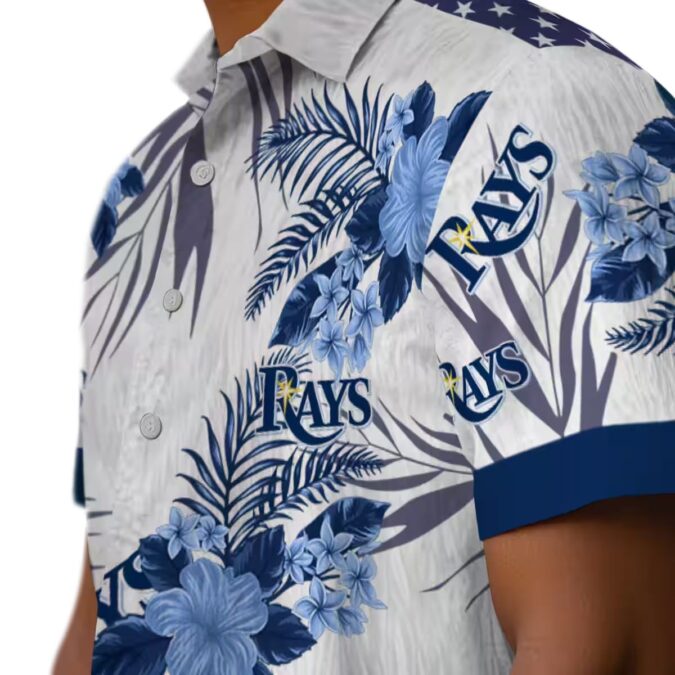 Official Tampa Bay Rays Hibiscus Design Hawaiian Shirt - Navy & White MLB Fan Shirt for Summer