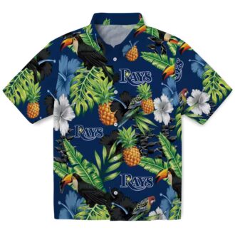 Official Tampa Bay Rays Pineapple Hibiscus Hawaiian Shirt - Navy Green Tropical Summer Shirt