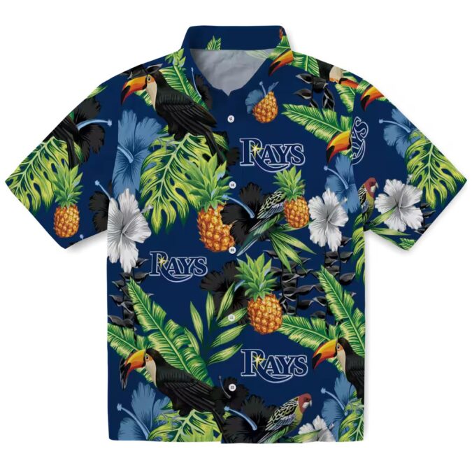 Official Tampa Bay Rays Pineapple Hibiscus Hawaiian Shirt - Navy Green Tropical Summer Shirt