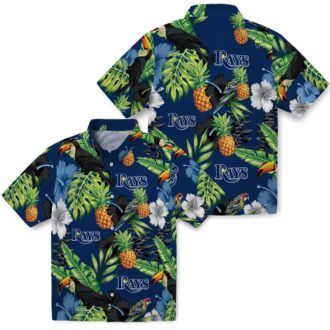 Official Tampa Bay Rays Pineapple Hibiscus Hawaiian Shirt - Navy Green Tropical Summer Shirt