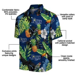 Official Tampa Bay Rays Pineapple Hibiscus Hawaiian Shirt - Navy Green Tropical Summer Shirt
