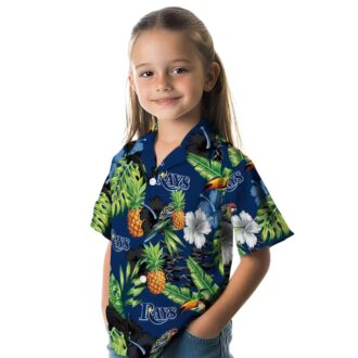 Official Tampa Bay Rays Pineapple Hibiscus Hawaiian Shirt - Navy Green Tropical Summer Shirt