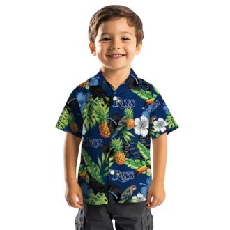 Official Tampa Bay Rays Pineapple Hibiscus Hawaiian Shirt - Navy Green Tropical Summer Shirt