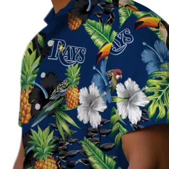 Official Tampa Bay Rays Pineapple Hibiscus Hawaiian Shirt - Navy Green Tropical Summer Shirt