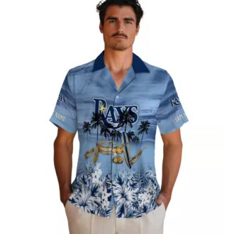 Tampa Bay Rays Custom Tropical Canoe Navy Hawaiian Shirt - MLB Fan Gear for Summer Vacation