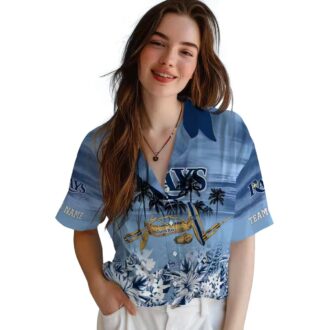 Tampa Bay Rays Custom Tropical Canoe Navy Hawaiian Shirt - MLB Fan Gear for Summer Vacation