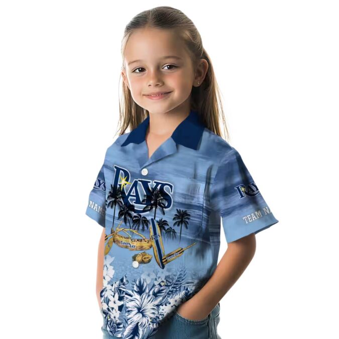 Tampa Bay Rays Custom Tropical Canoe Navy Hawaiian Shirt - MLB Fan Gear for Summer Vacation