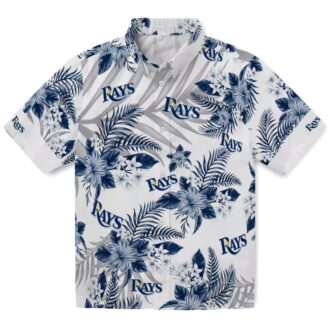 Tampa Bay Rays MLB Hawaiian Shirt - Navy White Hibiscus Palm Leaves Shirt for Fans