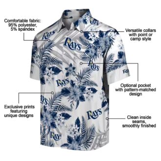 Tampa Bay Rays MLB Hawaiian Shirt - Navy White Hibiscus Palm Leaves Shirt for Fans