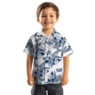 Tampa Bay Rays MLB Hawaiian Shirt - Navy White Hibiscus Palm Leaves Shirt for Fans