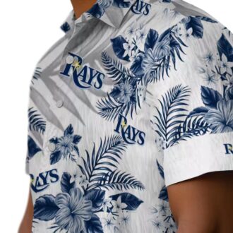Tampa Bay Rays MLB Hawaiian Shirt - Navy White Hibiscus Palm Leaves Shirt for Fans