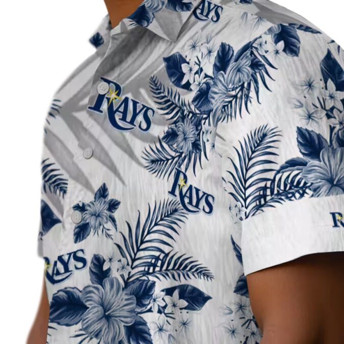 Tampa Bay Rays MLB Hawaiian Shirt - Navy White Hibiscus Palm Leaves Shirt for Fans