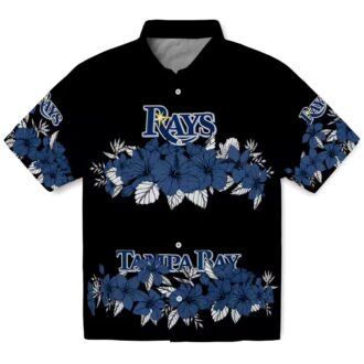 Tampa Bay Rays MLB Tropical Hibiscus Hawaiian Shirt - Navy Black Stripe for Summer Parties