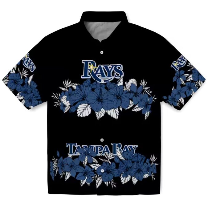 Tampa Bay Rays MLB Tropical Hibiscus Hawaiian Shirt - Navy Black Stripe for Summer Parties
