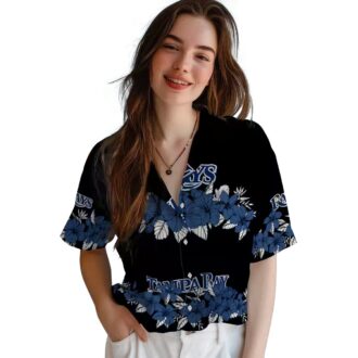 Tampa Bay Rays MLB Tropical Hibiscus Hawaiian Shirt - Navy Black Stripe for Summer Parties