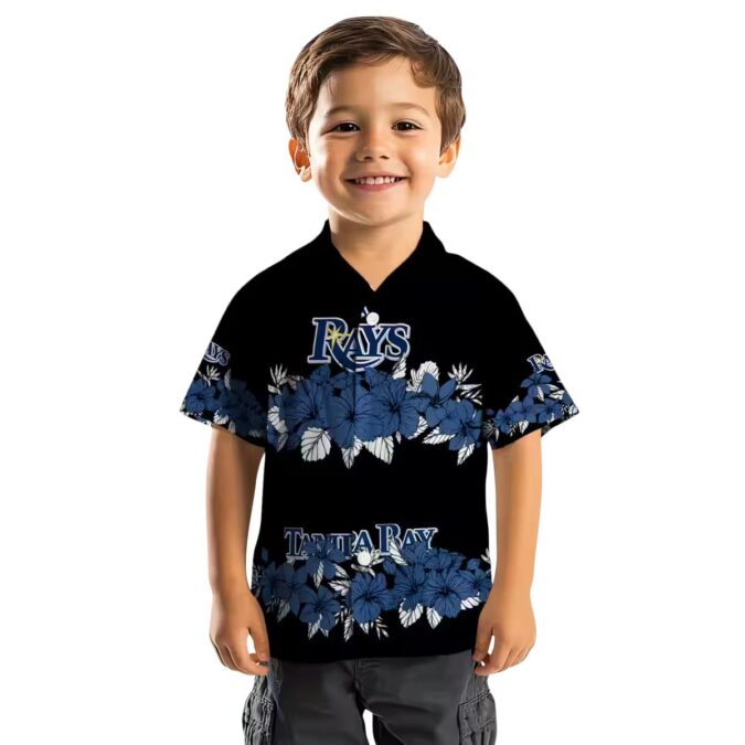 Tampa Bay Rays MLB Tropical Hibiscus Hawaiian Shirt - Navy Black Stripe for Summer Parties