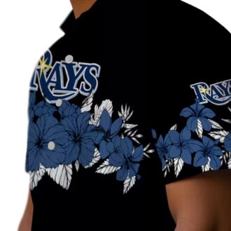Tampa Bay Rays MLB Tropical Hibiscus Hawaiian Shirt - Navy Black Stripe for Summer Parties