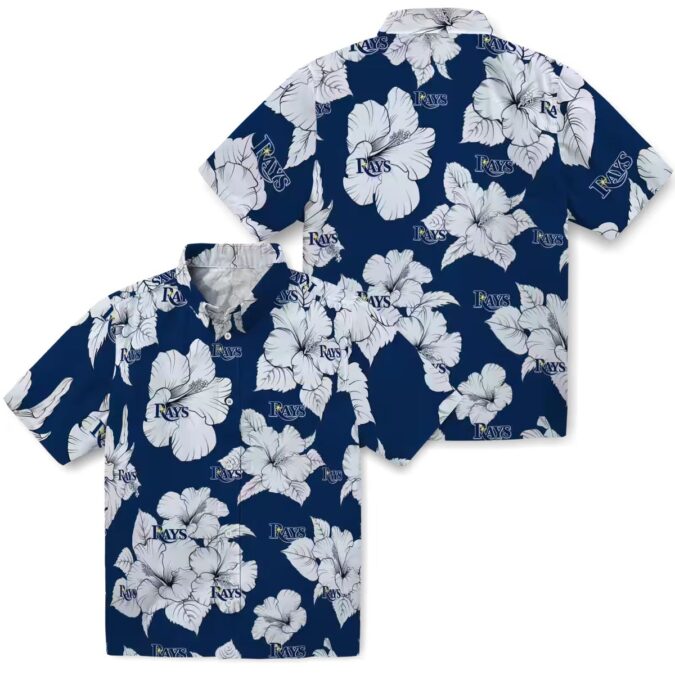 Tampa Bay Rays Navy Hawaiian Shirt - Hibiscus Bloom Tropical MLB Fan Shirt