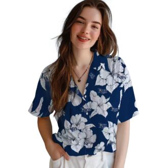 Tampa Bay Rays Navy Hawaiian Shirt - Hibiscus Bloom Tropical MLB Fan Shirt