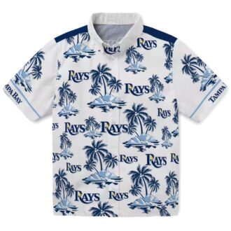 Tampa Bay Rays Navy White Hawaiian Shirt with Palm Island Print - Perfect for Beach Parties & Game Days