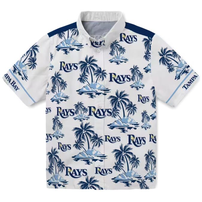 Tampa Bay Rays Navy White Hawaiian Shirt with Palm Island Print - Perfect for Beach Parties & Game Days