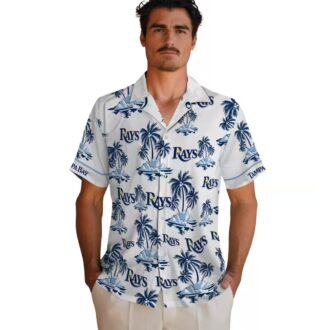 Tampa Bay Rays Navy White Hawaiian Shirt with Palm Island Print - Perfect for Beach Parties & Game Days