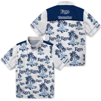 Tampa Bay Rays Navy White Hawaiian Shirt with Palm Island Print - Perfect for Beach Parties & Game Days