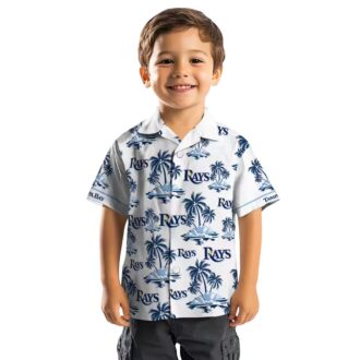 Tampa Bay Rays Navy White Hawaiian Shirt with Palm Island Print - Perfect for Beach Parties & Game Days