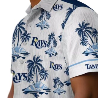 Tampa Bay Rays Navy White Hawaiian Shirt with Palm Island Print - Perfect for Beach Parties & Game Days