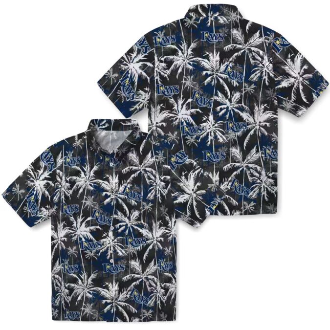 Tampa Bay Rays Palm Pattern Navy Black Hawaiian Shirt - MLB Fan Summer Tropical Shirt