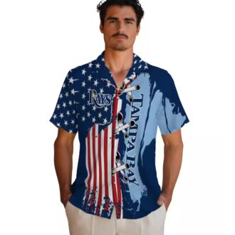 Tampa Bay Rays Stitched Flag Navy Hawaiian Shirt - Tropical MLB Fan Apparel for Summer