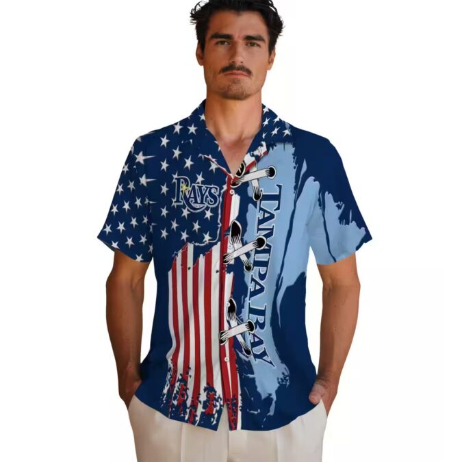 Tampa Bay Rays Stitched Flag Navy Hawaiian Shirt - Tropical MLB Fan Apparel for Summer