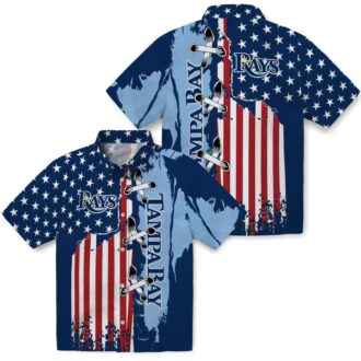Tampa Bay Rays Stitched Flag Navy Hawaiian Shirt - Tropical MLB Fan Apparel for Summer