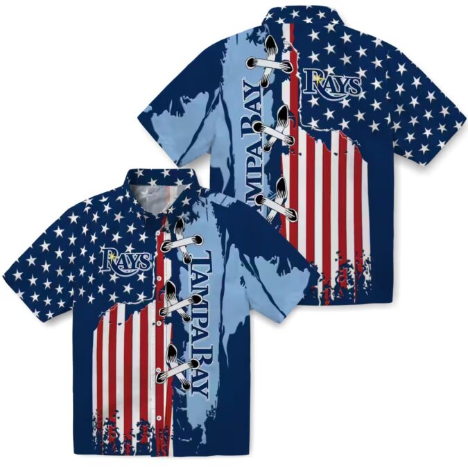 Tampa Bay Rays Stitched Flag Navy Hawaiian Shirt - Tropical MLB Fan Apparel for Summer