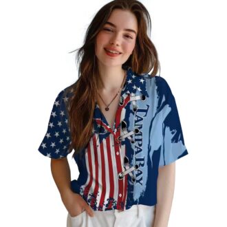 Tampa Bay Rays Stitched Flag Navy Hawaiian Shirt - Tropical MLB Fan Apparel for Summer