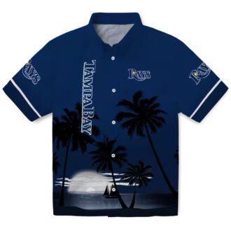Tampa Bay Rays Summer Casual Shirt - Navy Hawaiian Top with Sunset & Beach Print