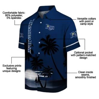 Tampa Bay Rays Summer Casual Shirt - Navy Hawaiian Top with Sunset & Beach Print